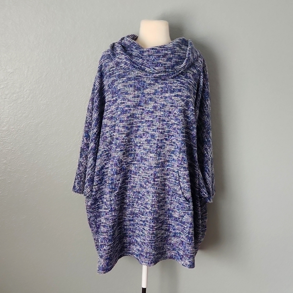 Lane Bryant Womens Blue Sweater Size 22/24 Textured Cow Neck Kangaroo Pocket